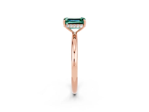 Rose gold Emerald Cut Green Sapphire Solitaire Ring with Thin Band and Four-Prong Setting_14