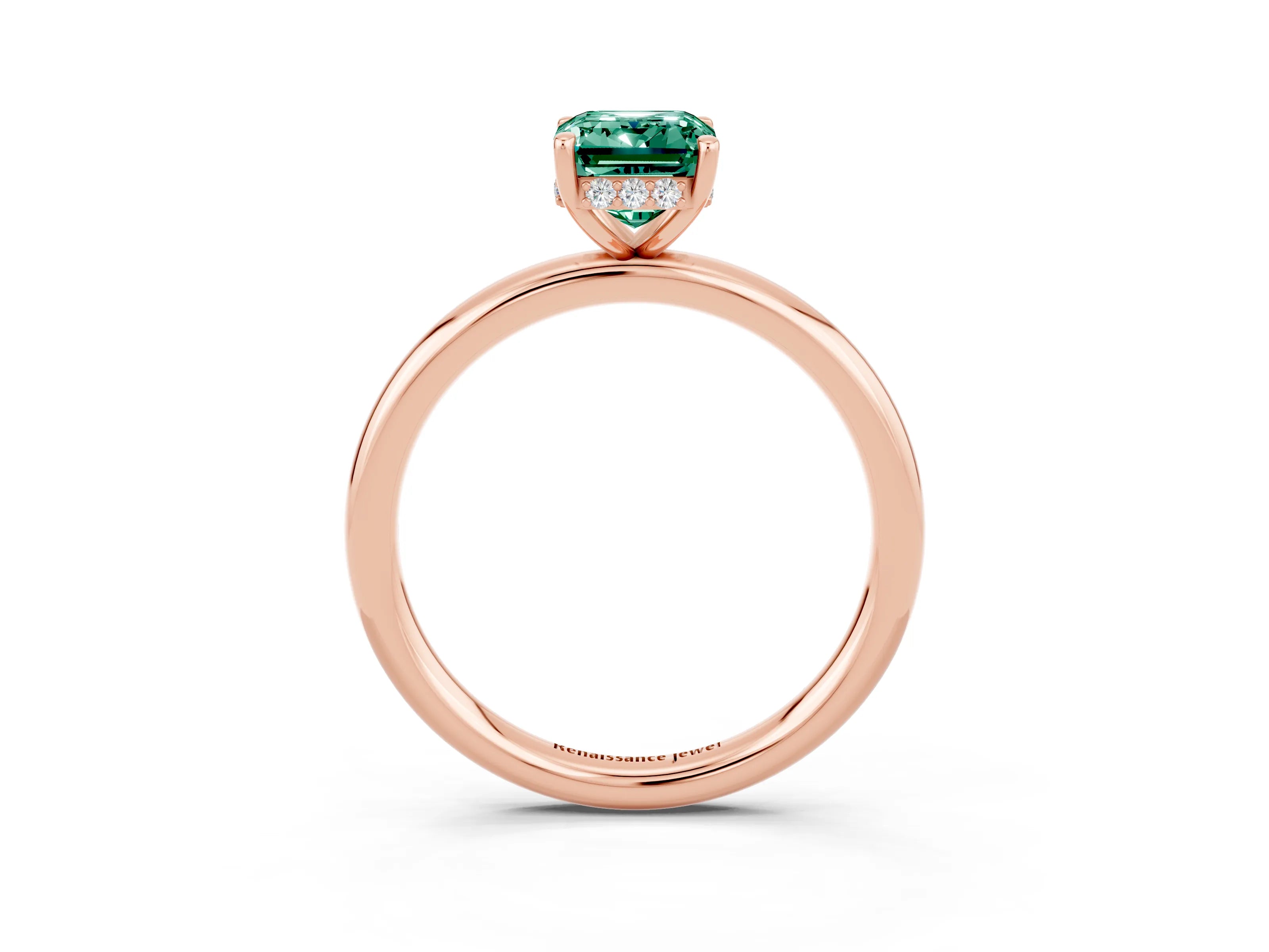 Rose gold Emerald Cut Green Sapphire Solitaire Ring with Thin Band and Four-Prong Setting_15