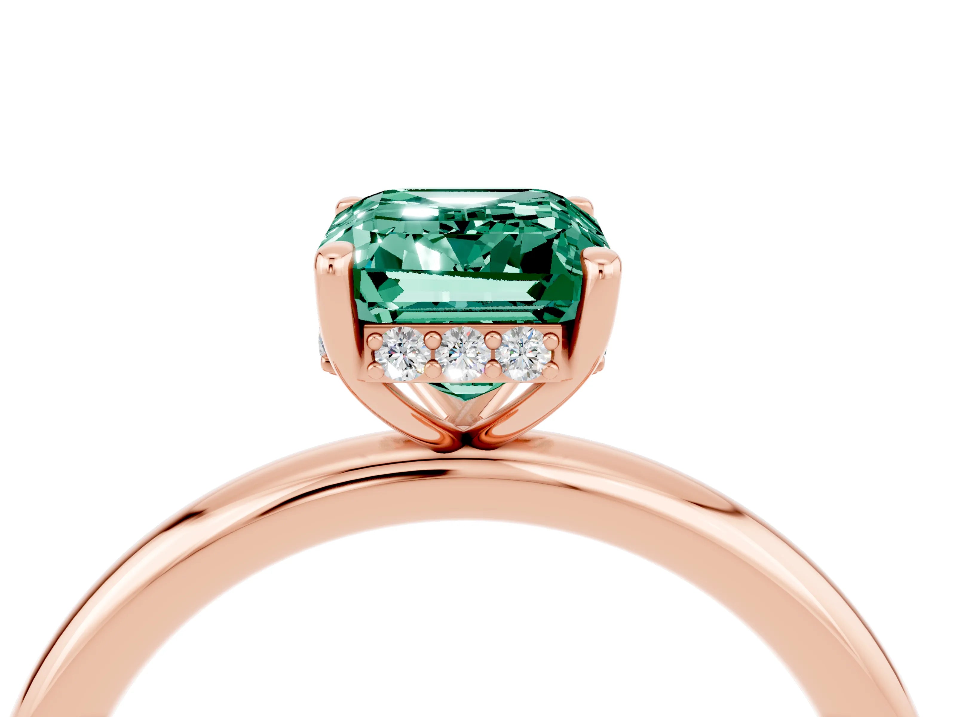 Rose gold Emerald Cut Green Sapphire Solitaire Ring with Thin Band and Four-Prong Setting_16