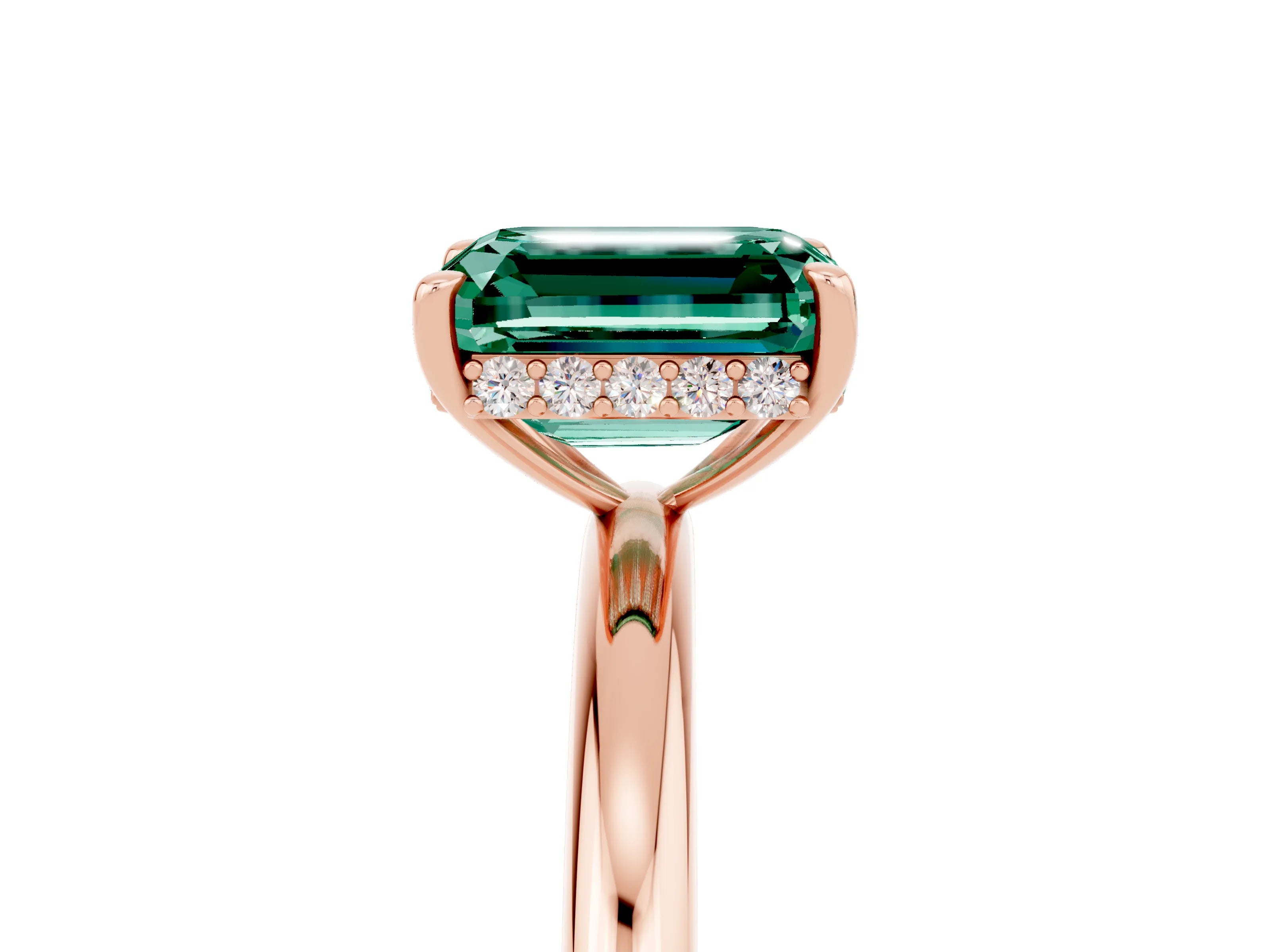 Rose gold Emerald Cut Green Sapphire Solitaire Ring with Thin Band and Four-Prong Setting_17