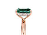 Rose gold Emerald Cut Green Sapphire Solitaire Ring with Thin Band and Four-Prong Setting_17