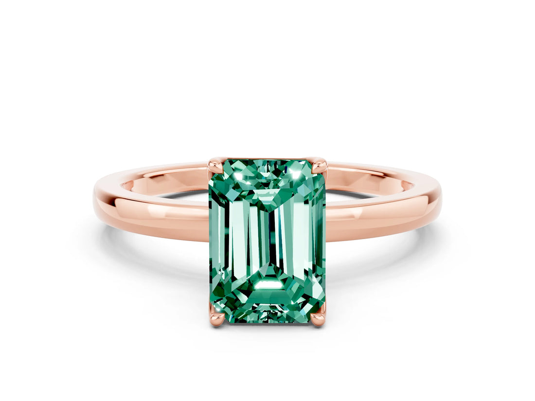 Rose gold Emerald Cut Green Sapphire Solitaire Ring with Thin Band and Prong Setting_12