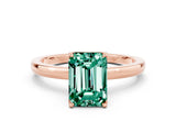 Rose gold Emerald Cut Green Sapphire Solitaire Ring with Thin Band and Prong Setting_12