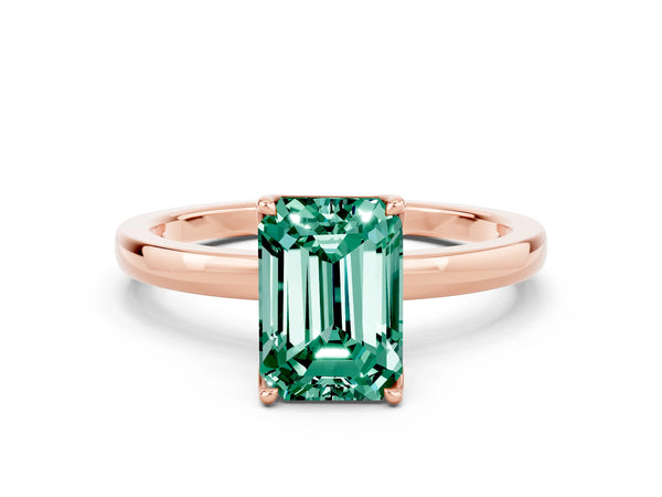 Rose gold Emerald Cut Green Sapphire Solitaire Ring with Thin Band and Prong Setting