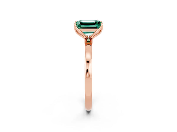 Rose gold Emerald Cut Green Sapphire Solitaire Ring with Thin Band and Prong Setting