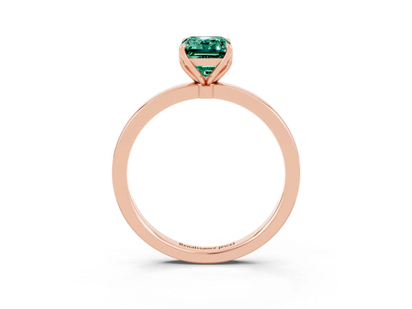 Rose gold Emerald Cut Green Sapphire Solitaire Ring with Thin Band and Prong Setting