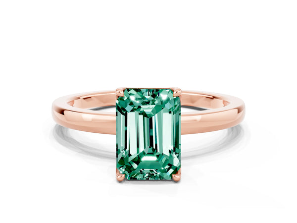 Rose gold Emerald Cut Green Sapphire Solitaire Ring with Thin Band and Prong Setting