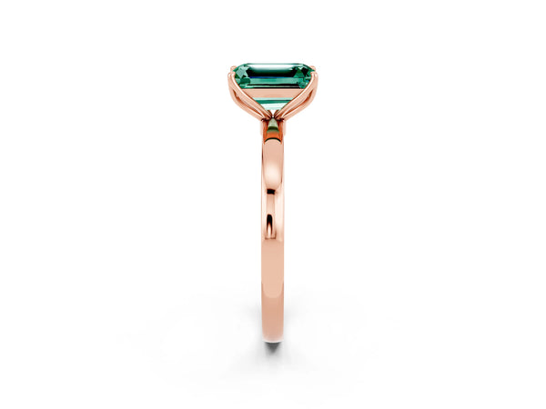 Rose gold Emerald Cut Green Sapphire Solitaire Ring with Thin Band and Prong Setting