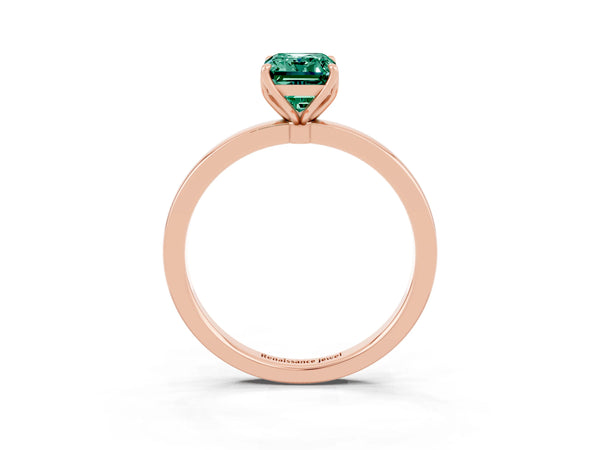 Rose gold Emerald Cut Green Sapphire Solitaire Ring with Thin Band and Prong Setting