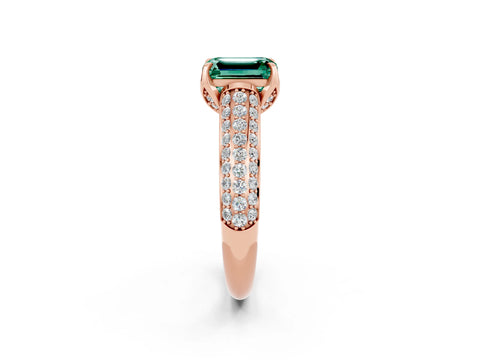 Rose gold Emerald Cut Green Sapphire Solitaire Ring with Three-Row Pavé Band and Four-Prong Setting_14