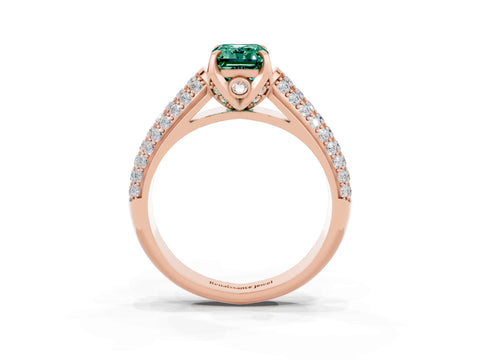 Rose gold Emerald Cut Green Sapphire Solitaire Ring with Three-Row Pavé Band and Four-Prong Setting_15