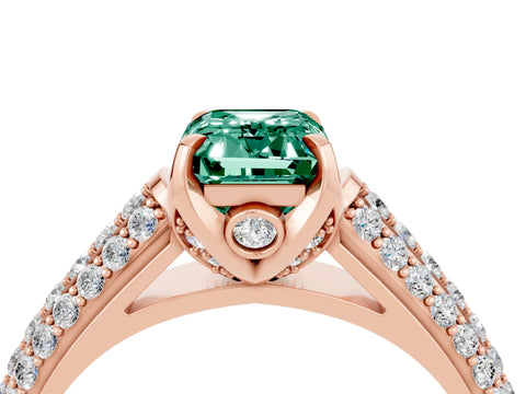 Rose gold Emerald Cut Green Sapphire Solitaire Ring with Three-Row Pavé Band and Four-Prong Setting_16