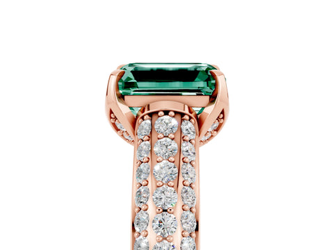 Rose gold Emerald Cut Green Sapphire Solitaire Ring with Three-Row Pavé Band and Four-Prong Setting_17
