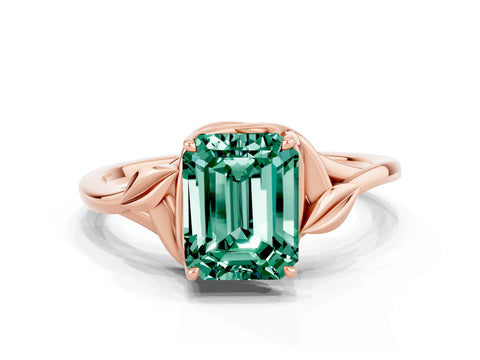 Rose gold Emerald Cut Green Sapphire Solitaire Ring with Twist Band and Four-Prong Setting_36