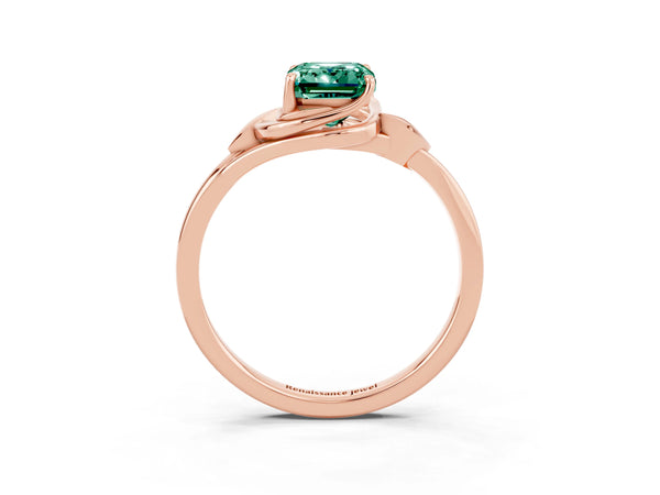 Rose gold Emerald Cut Green Sapphire Solitaire Ring with Twist Band and Four-Prong Setting