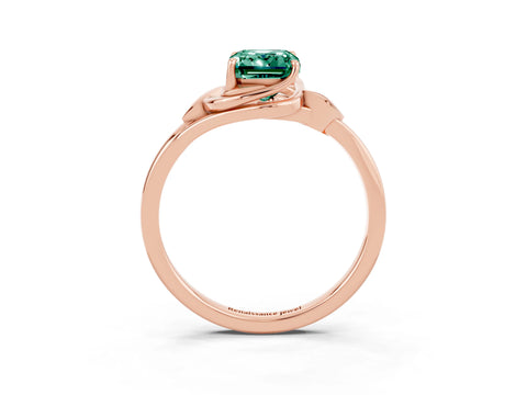 Rose gold Emerald Cut Green Sapphire Solitaire Ring with Twist Band and Four-Prong Setting_39