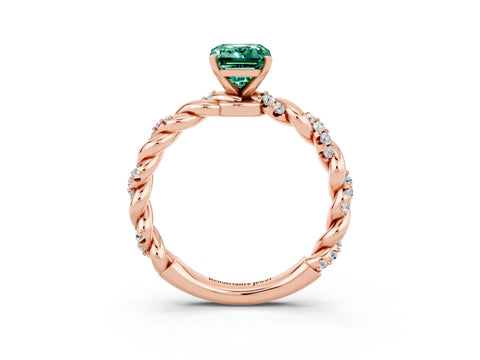 Rose gold Emerald Cut Green Sapphire Solitaire Ring with Twisted Band and Pavé Accents_3
