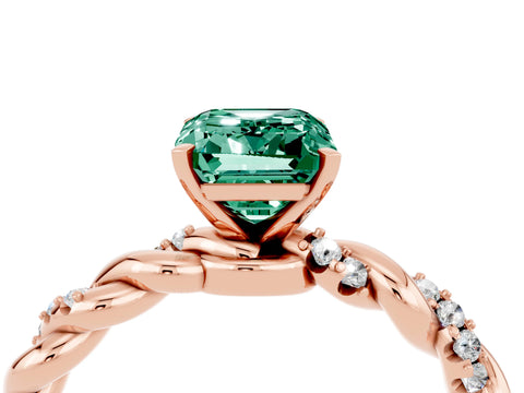 Rose gold Emerald Cut Green Sapphire Solitaire Ring with Twisted Band and Pavé Accents_4