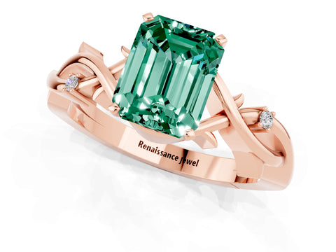 Rose gold Emerald Cut Green Sapphire Solitaire Ring with Twisted Band and Prong Setting_1