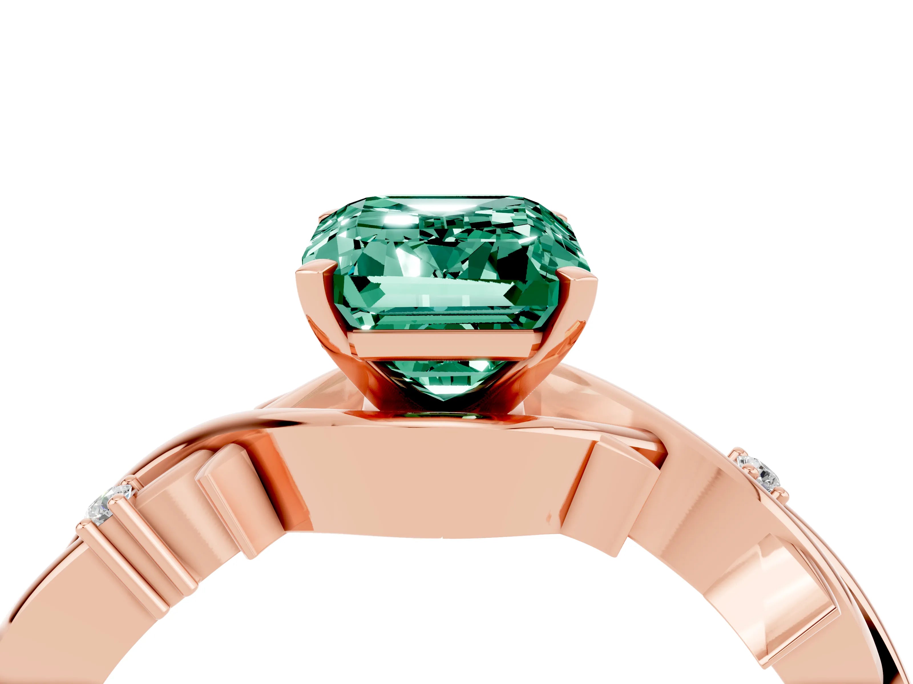 Rose gold Emerald Cut Green Sapphire Solitaire Ring with Twisted Band and Prong Setting_4