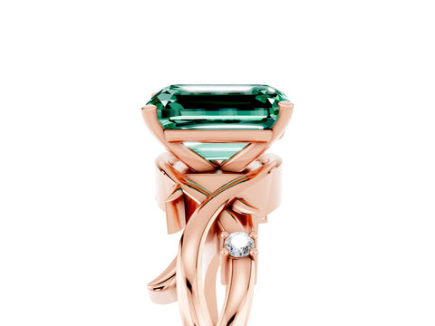 Rose gold Emerald Cut Green Sapphire Solitaire Ring with Twisted Band and Prong Setting_5