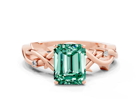 Rose gold Emerald Cut Green Sapphire Solitaire Ring with Twisted Band and Prong Setting