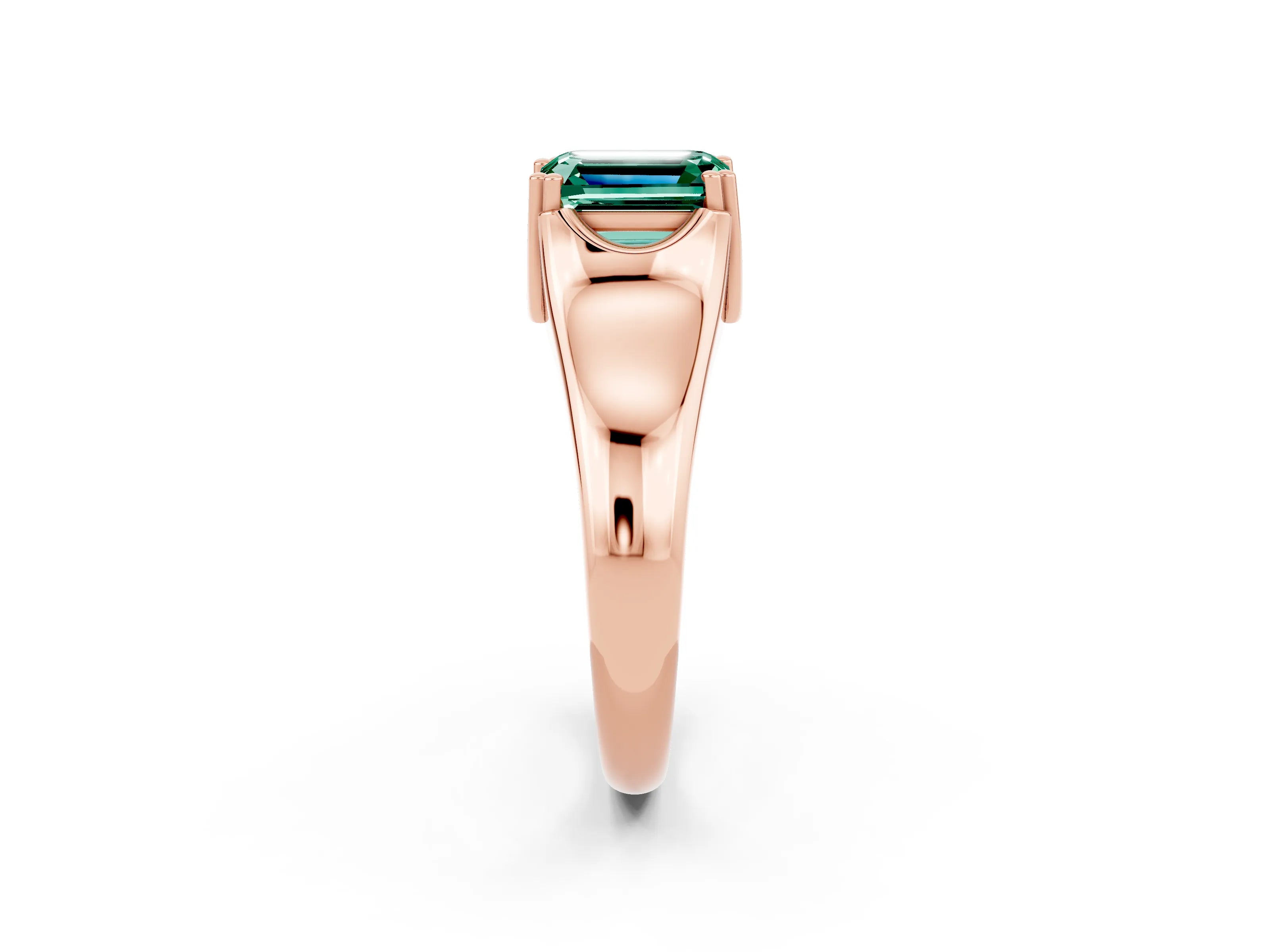 Rose gold Emerald Cut Green Sapphire Solitaire Ring with Wide Band and Prong Setting_2