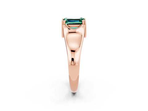 Rose gold Emerald Cut Green Sapphire Solitaire Ring with Wide Band and Prong Setting_2