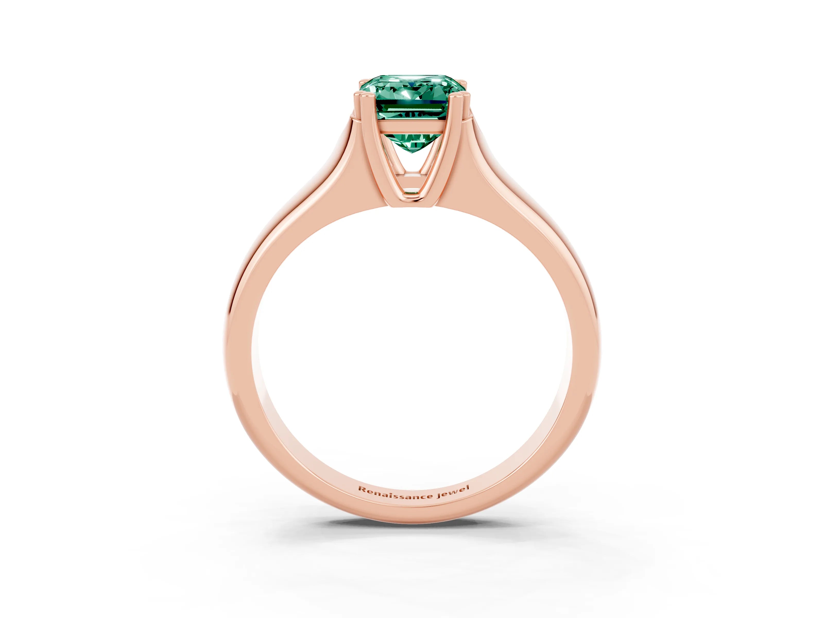 Rose gold Emerald Cut Green Sapphire Solitaire Ring with Wide Band and Prong Setting_3