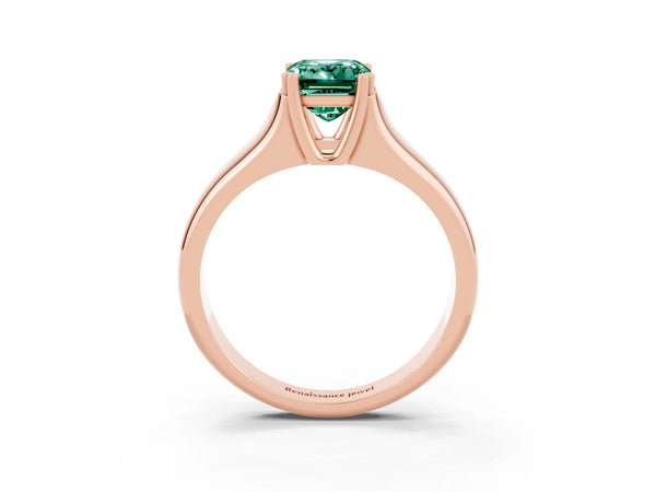 Rose gold Emerald Cut Green Sapphire Solitaire Ring with Wide Band and Prong Setting