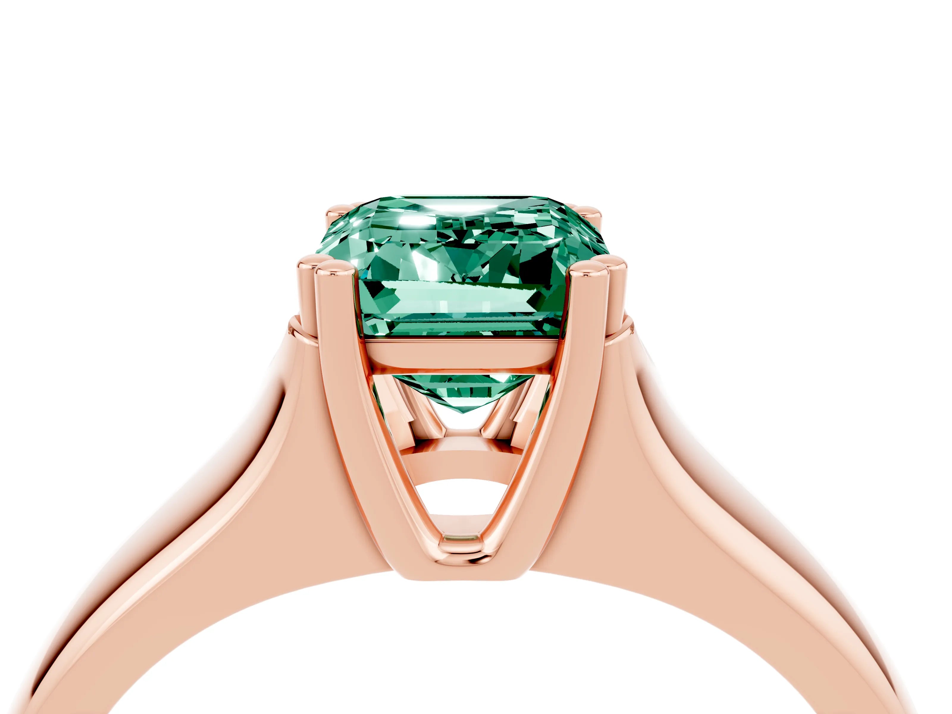Rose gold Emerald Cut Green Sapphire Solitaire Ring with Wide Band and Prong Setting_4