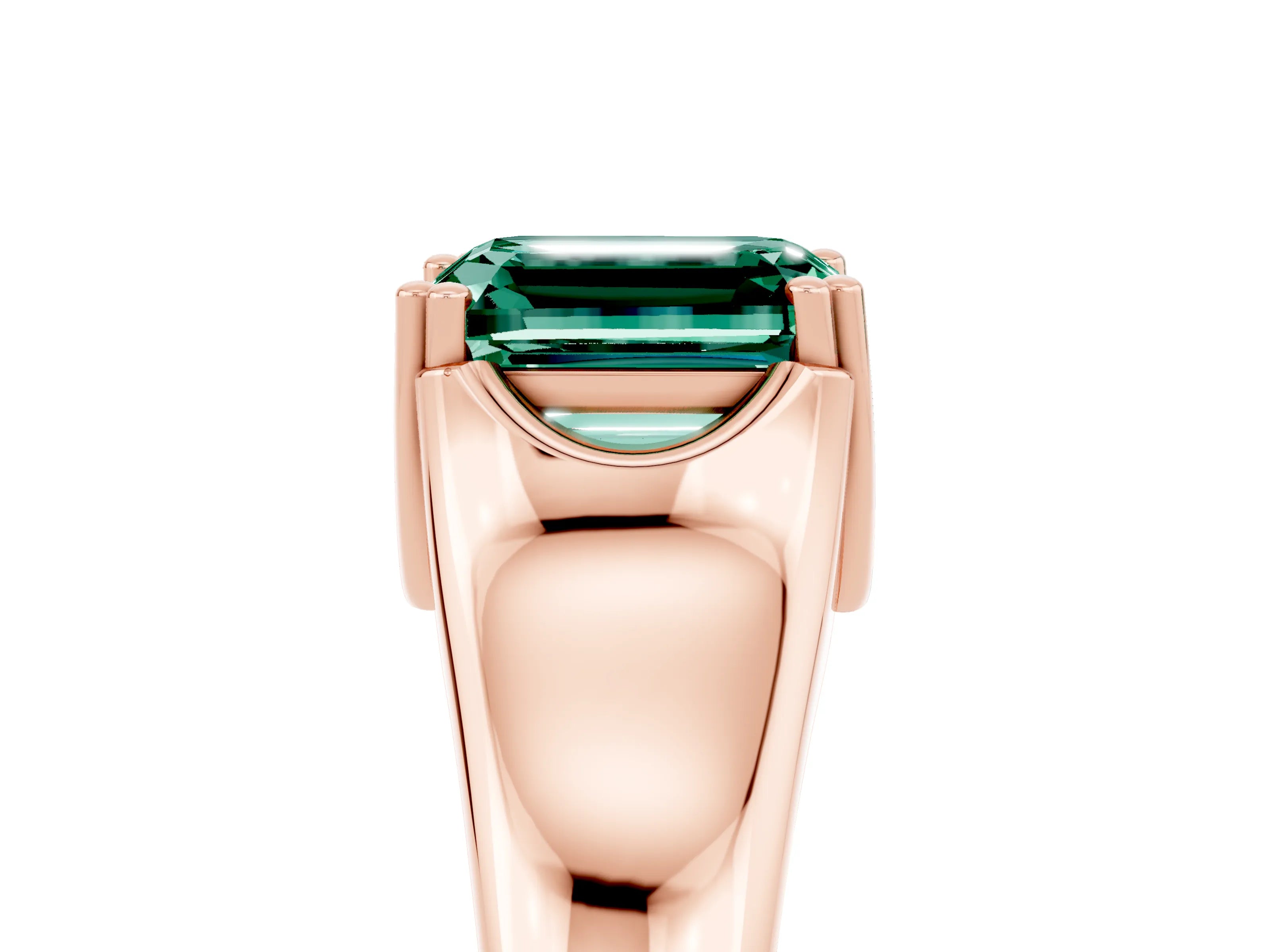 Rose gold Emerald Cut Green Sapphire Solitaire Ring with Wide Band and Prong Setting_5