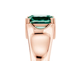 Rose gold Emerald Cut Green Sapphire Solitaire Ring with Wide Band and Prong Setting_5