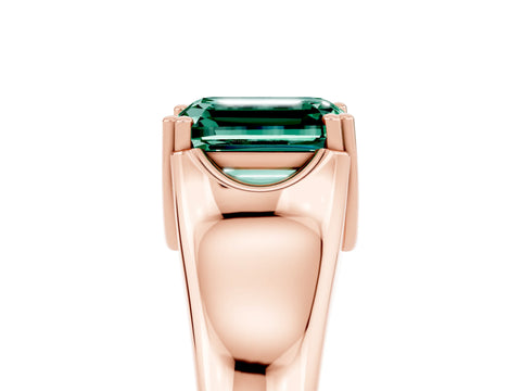 Rose gold Emerald Cut Green Sapphire Solitaire Ring with Wide Band and Prong Setting_5