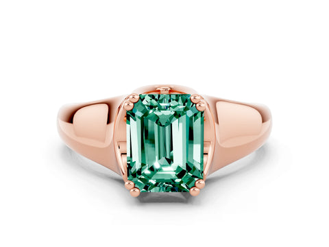 Rose gold Emerald Cut Green Sapphire Solitaire Ring with Wide Band and Prong Setting
