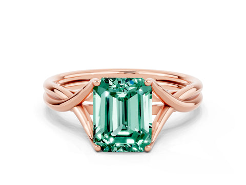 Rose gold Emerald Cut Green Sapphire Solitaire Twist Band Prong Setting Ring_48