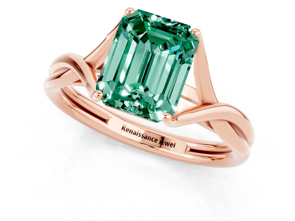 Rose gold Emerald Cut Green Sapphire Solitaire Twist Band Prong Setting Ring