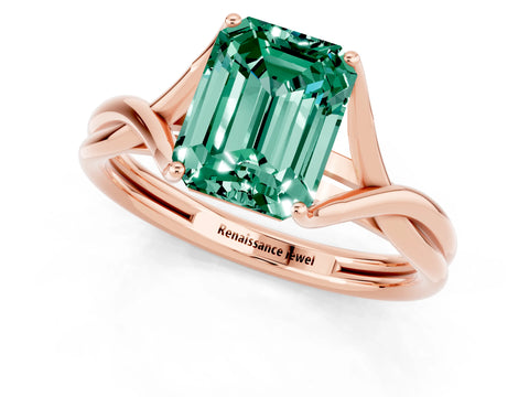 Rose gold Emerald Cut Green Sapphire Solitaire Twist Band Prong Setting Ring_49