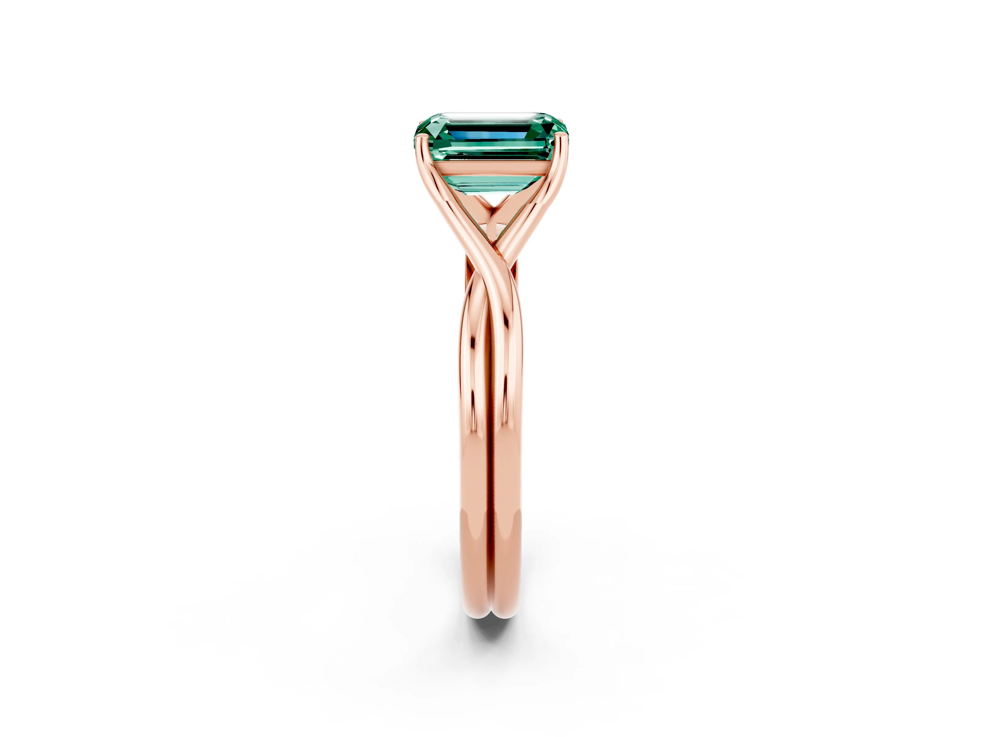 Rose gold Emerald Cut Green Sapphire Solitaire Twist Band Prong Setting Ring_50