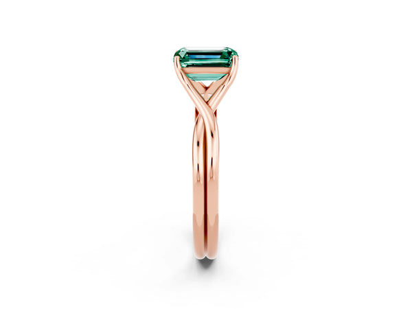 Rose gold Emerald Cut Green Sapphire Solitaire Twist Band Prong Setting Ring