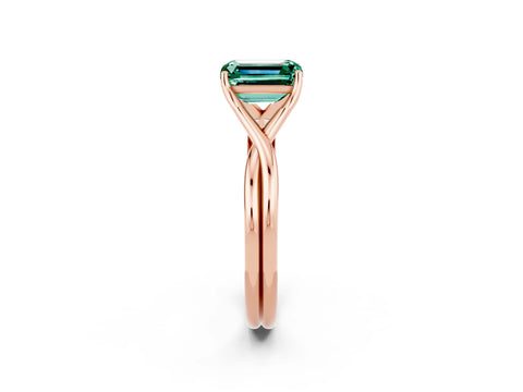 Rose gold Emerald Cut Green Sapphire Solitaire Twist Band Prong Setting Ring_50