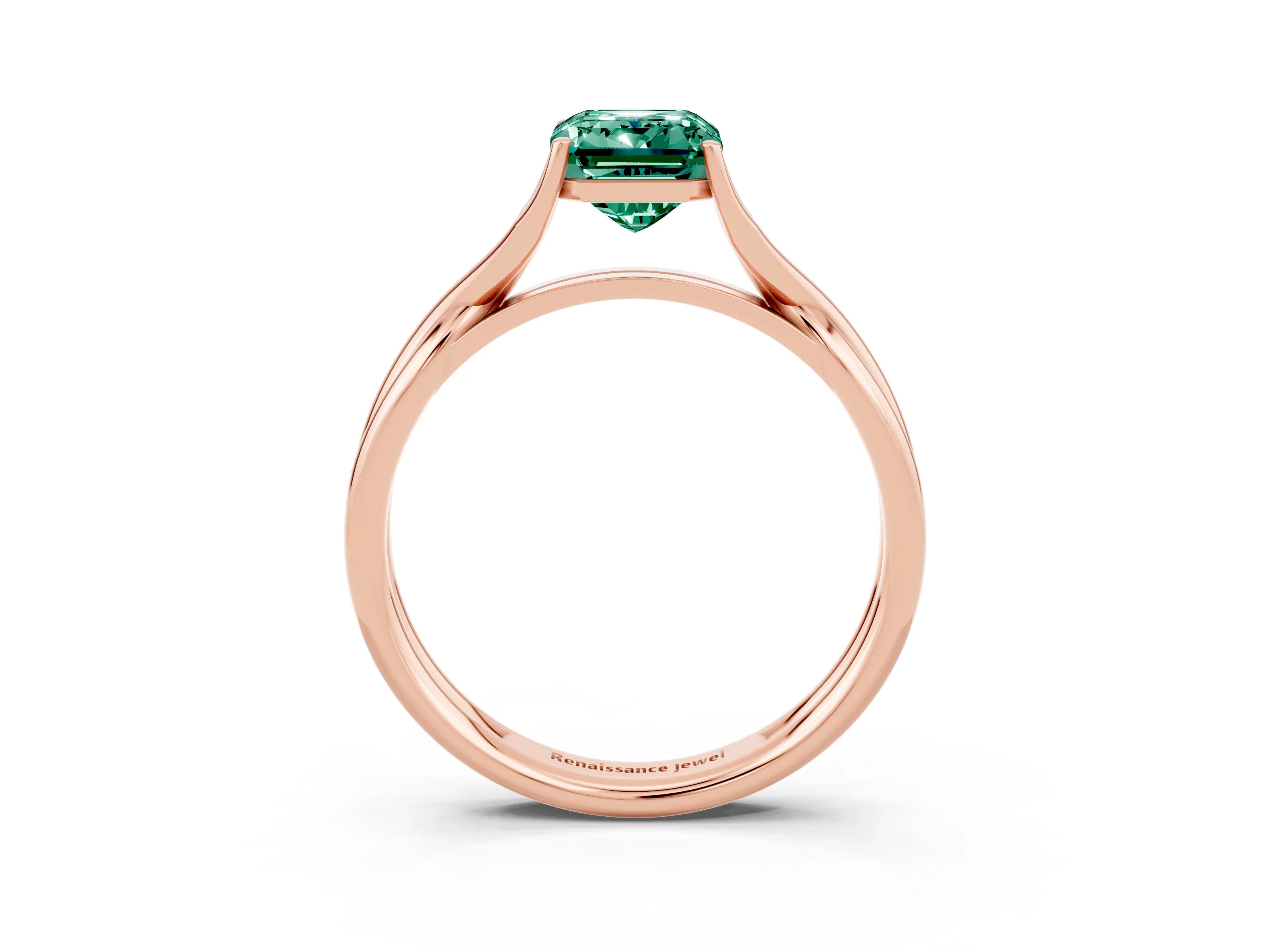 Rose gold Emerald Cut Green Sapphire Solitaire Twist Band Prong Setting Ring_51
