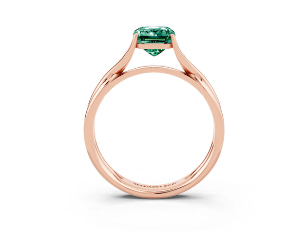 Rose gold Emerald Cut Green Sapphire Solitaire Twist Band Prong Setting Ring