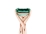 Rose gold Emerald Cut Green Sapphire Solitaire Twist Band Prong Setting Ring_53
