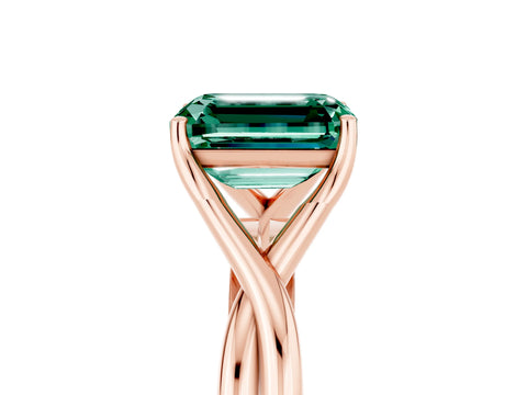 Rose gold Emerald Cut Green Sapphire Solitaire Twist Band Prong Setting Ring_53