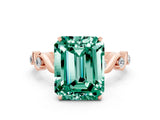 Rose gold Emerald Cut Green Sapphire Solitaire Twisted Band with Round  Accents and Prong Setting_12
