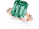 Rose gold Emerald Cut Green Sapphire Solitaire Twisted Band with Round  Accents and Prong Setting_13