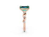 Rose gold Emerald Cut Green Sapphire Solitaire Twisted Band with Round  Accents and Prong Setting_14
