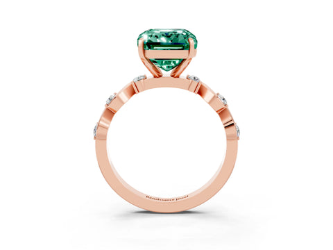 Rose gold Emerald Cut Green Sapphire Solitaire Twisted Band with Round  Accents and Prong Setting_15