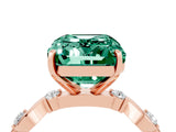 Rose gold Emerald Cut Green Sapphire Solitaire Twisted Band with Round  Accents and Prong Setting_16